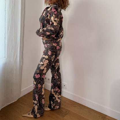 Vintage French Floral Denim Two Piece Set (S)