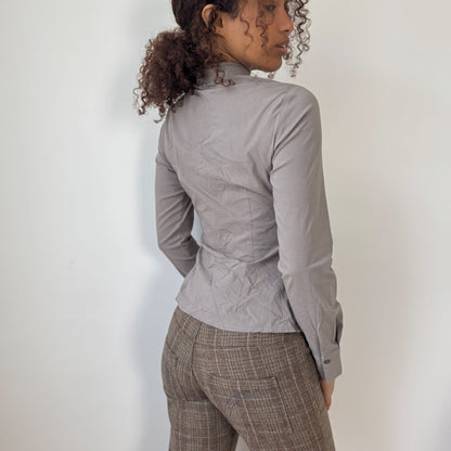 Vintage French grey ruched button-up shirt (XS/S)