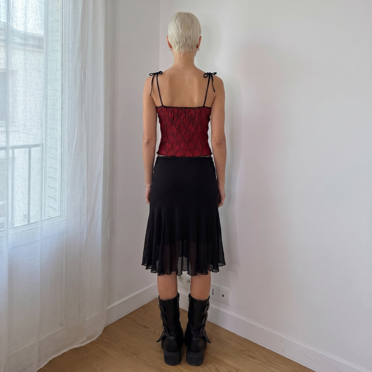 Vintage Italian Red Black Zebra Mesh Cami Top (S)