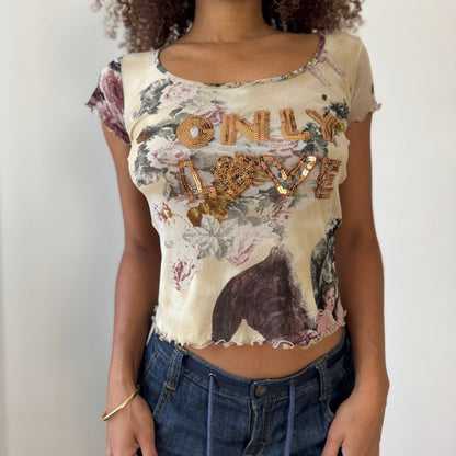 Italian Vintage Sonia Fortuna Mesh Sequin Baby Tee (Small)