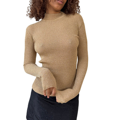 Vintage Euro gold ribbed shimmer top (XS/S)