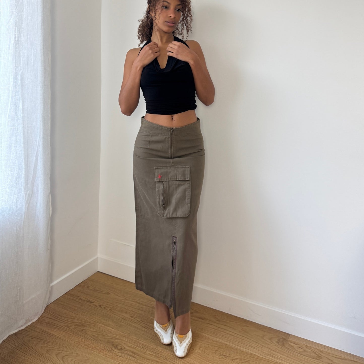 Euro vintage khaki utility maxi skirt (Small)