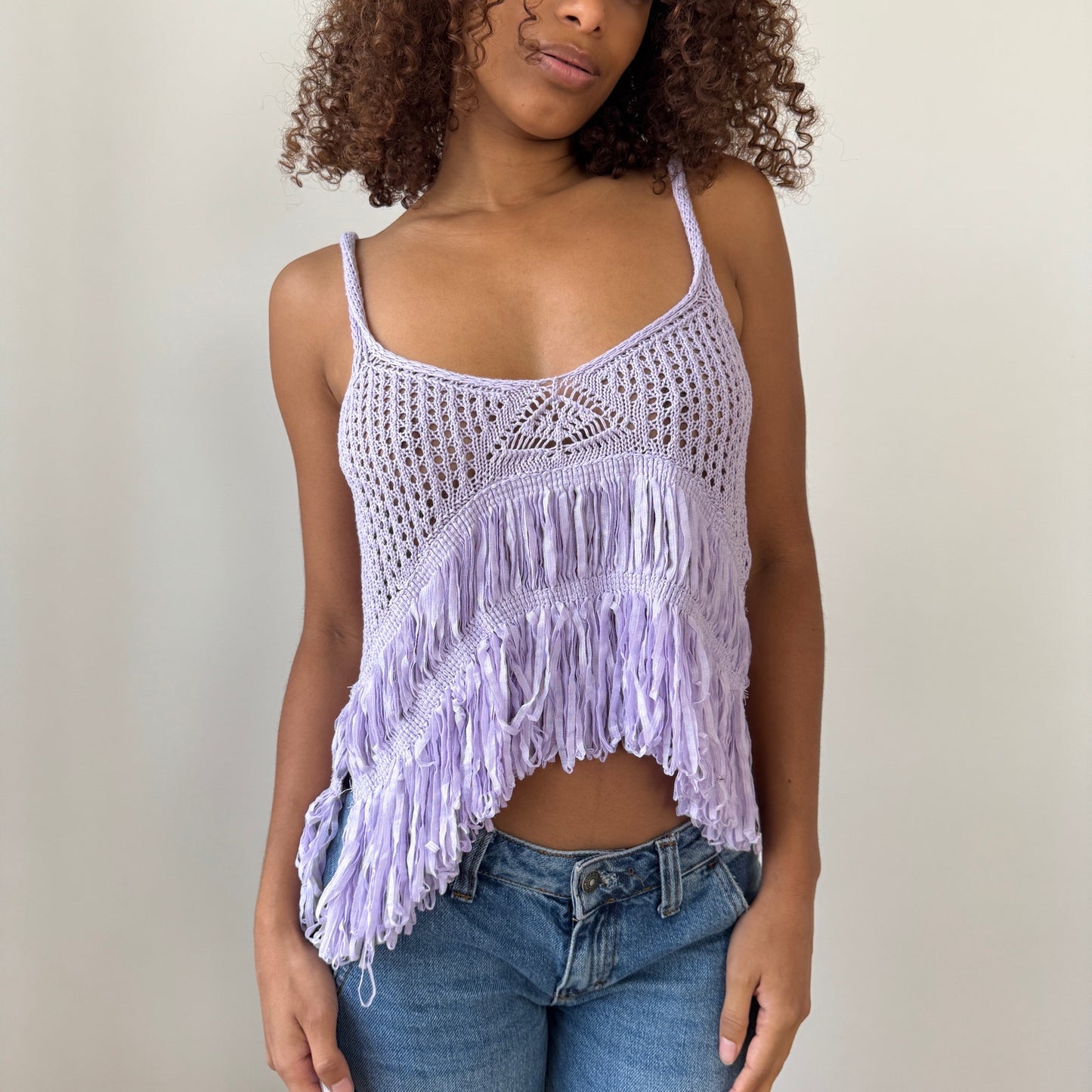 Vintage Italian lavender fringe knit cami (S/M)
