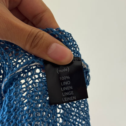 Vintage Italian 00s Blue Linen Knit Long Sleeve Top (Medium)