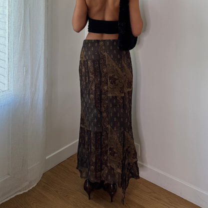Vintage Brown Gold Mesh Maxi Skirt Baroque Sheer Layered Y2K Skirt (S) ⠀