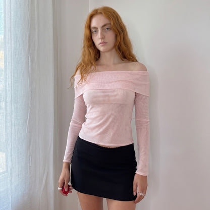 Vintage Pink Off Shoulder Mesh Top