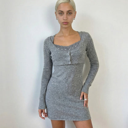 Vintage Italian Mohair Wool Knit Dress & Cropped Cardigan Set (S)