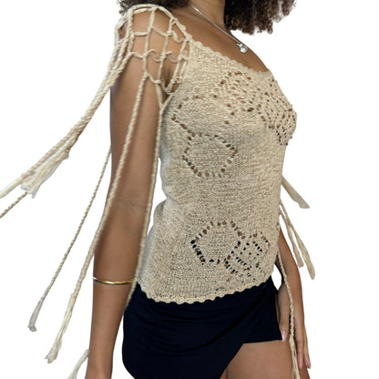 Vintage Crocheted Top with fringe and beads detailing (S/M)