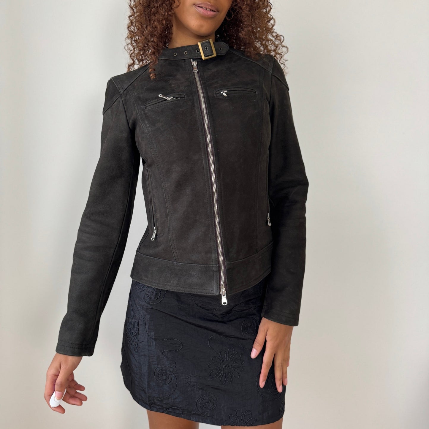 Italian Vintage Suede Leather Moto Jacket (Small)