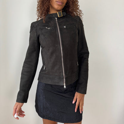 Italian Vintage Suede Leather Moto Jacket (Small)