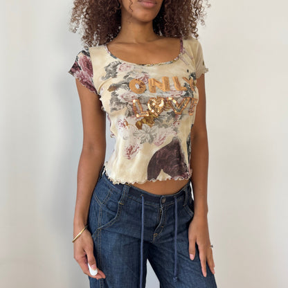 Italian Vintage Sonia Fortuna Mesh Sequin Baby Tee (Small)