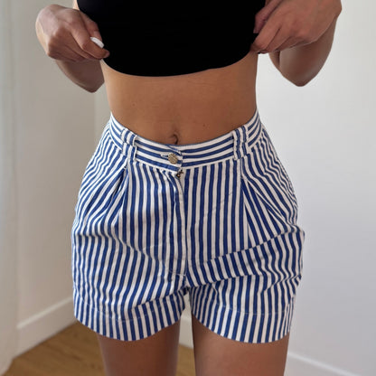 Vintage Blue White Stripe High Waist Shorts Y2K Blumarine Cotton (XS)