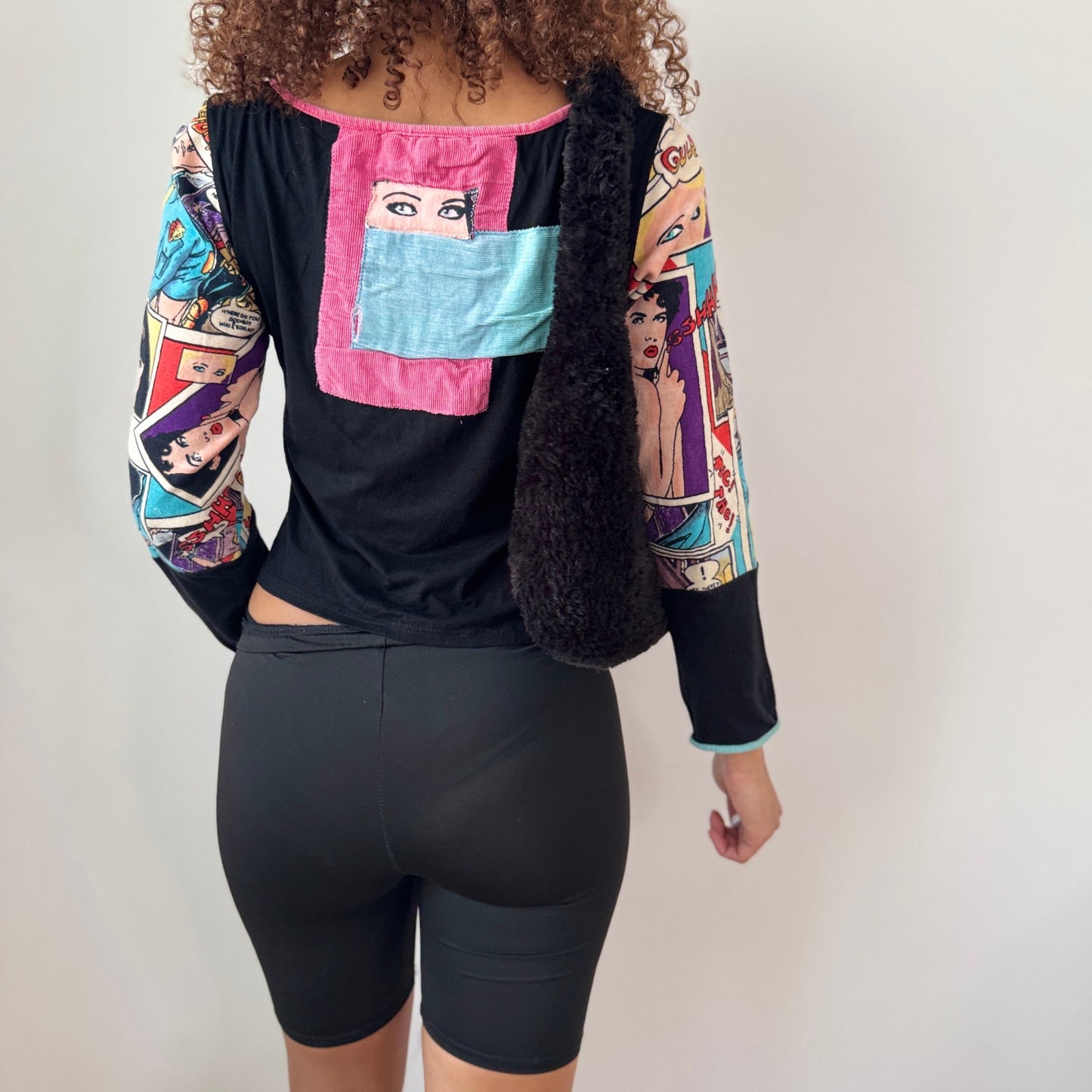 Vintage Derhy Patchwork Graphic Top Mixed Print Artsy Y2K (S)