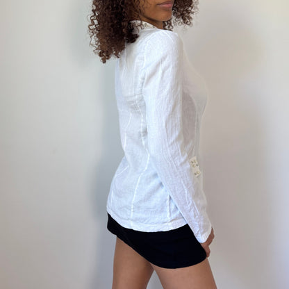 Vintage Euro White Linen Blazer with Pearl and Stud Detail (S)