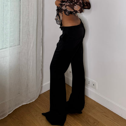 Italian Vintage Black Low Rise Tailored Straight Leg Flared Trousers