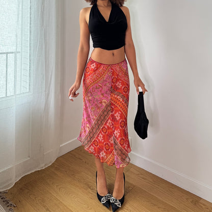 Vintage Patchwork Floral Mesh Midi Skirt Y2K Boho Fairy Skirt (S) ⠀