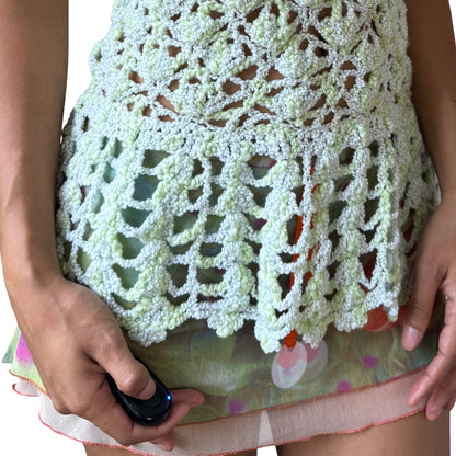 Vintage Mint Green Crochet Buckle Strap Tank Top Euro Y2K (S/M)