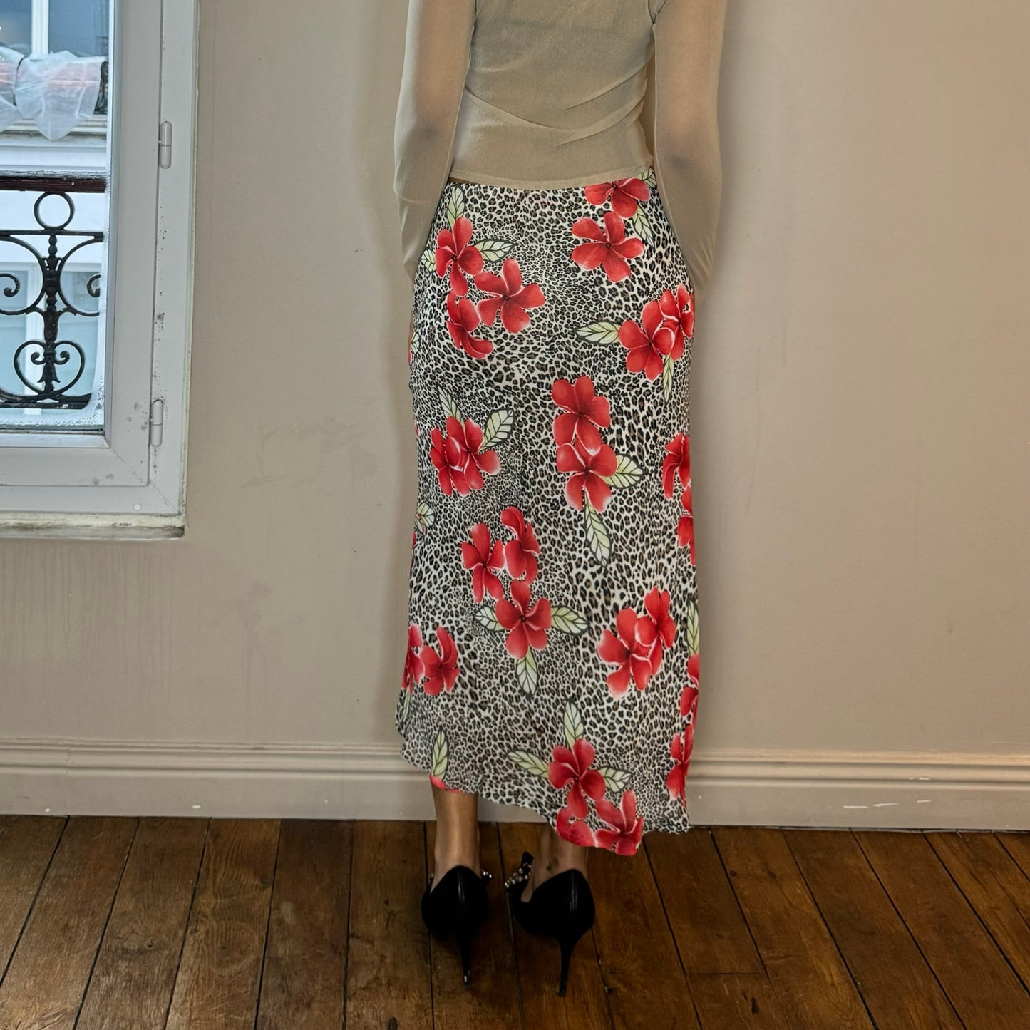 Vintage Cheetah & Floral Print Skirt (S)