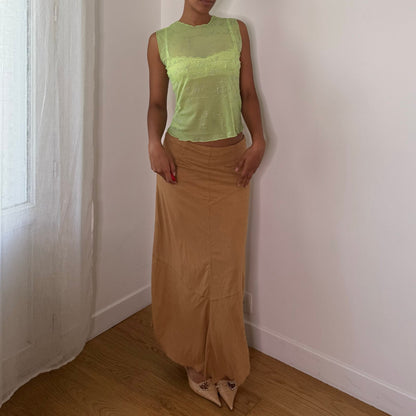 Italian vintage 00s lime green sheer mesh top with silver glitter script