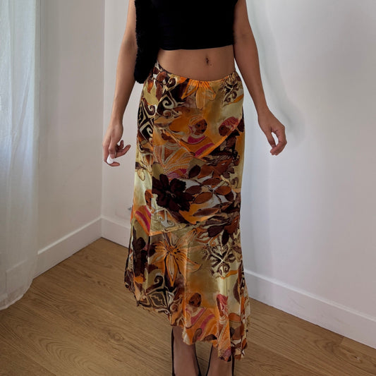 Vintage Abstract Tribal Mesh Maxi Skirt Rare Archive Print French Vintage (S) ⠀