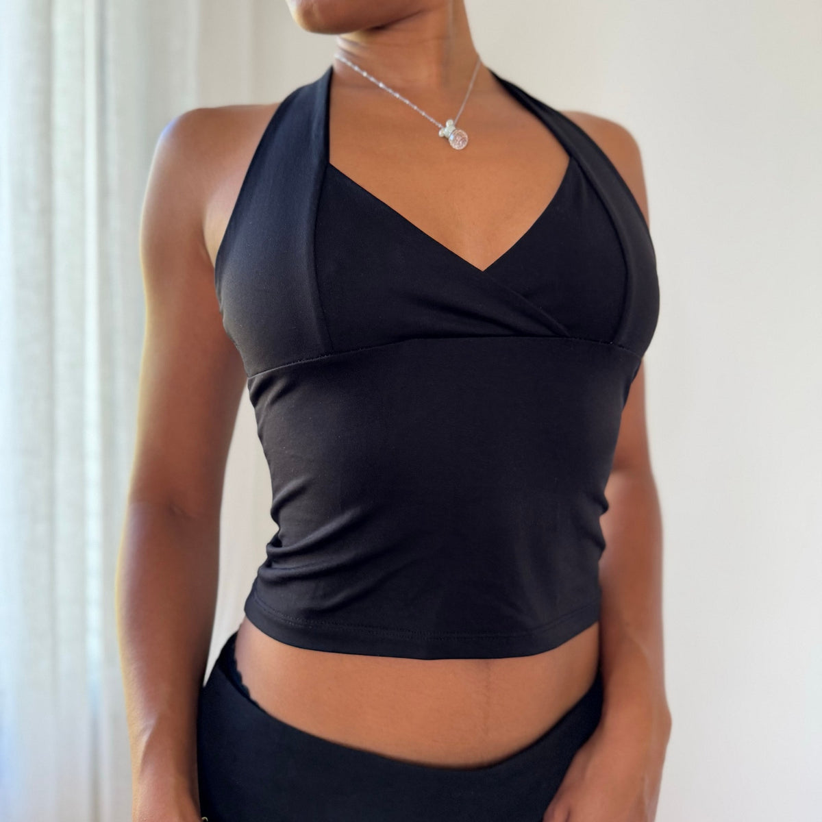 Vintage Black Open Back Halter Top (S)