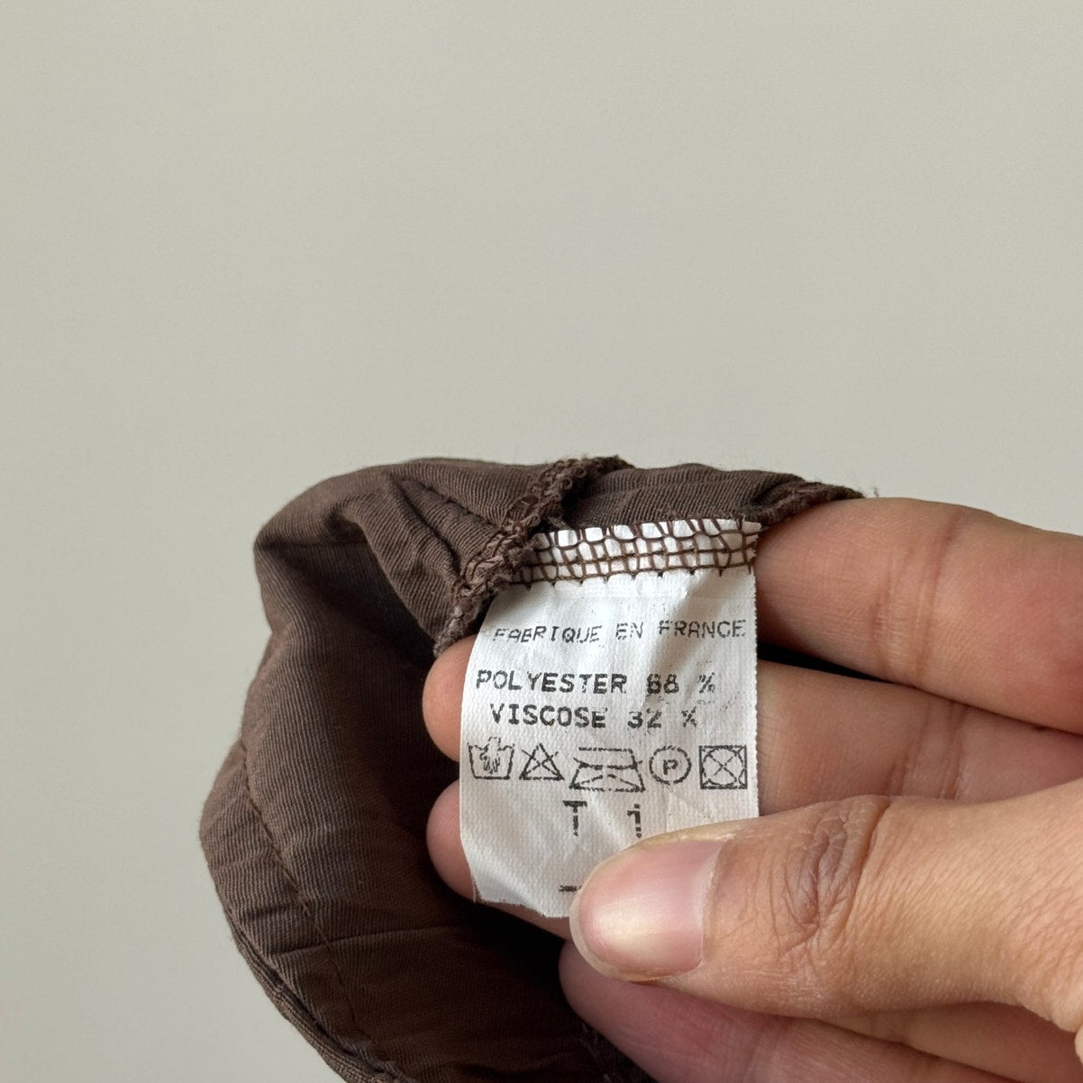 Vintage French Taupe Midi Skirt Polka Dot Panel Lace Trim (S)