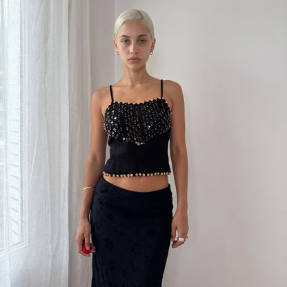 Vintage Italian Black Beaded Sequin Cami (S/M)