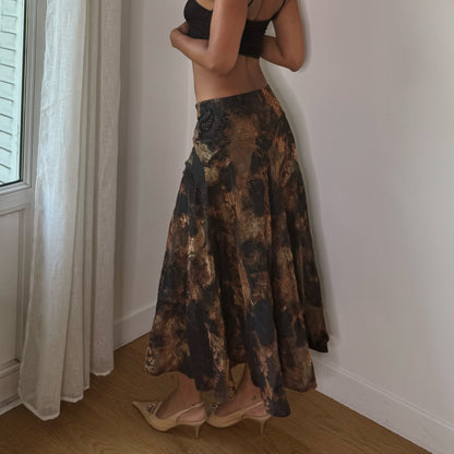 Vintage Italian Brown Velvet Floral Midi Skirt (S)