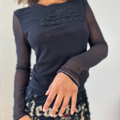 Vintage Euro Lace-Embellished Mesh Top - Japan Collection (S/M)