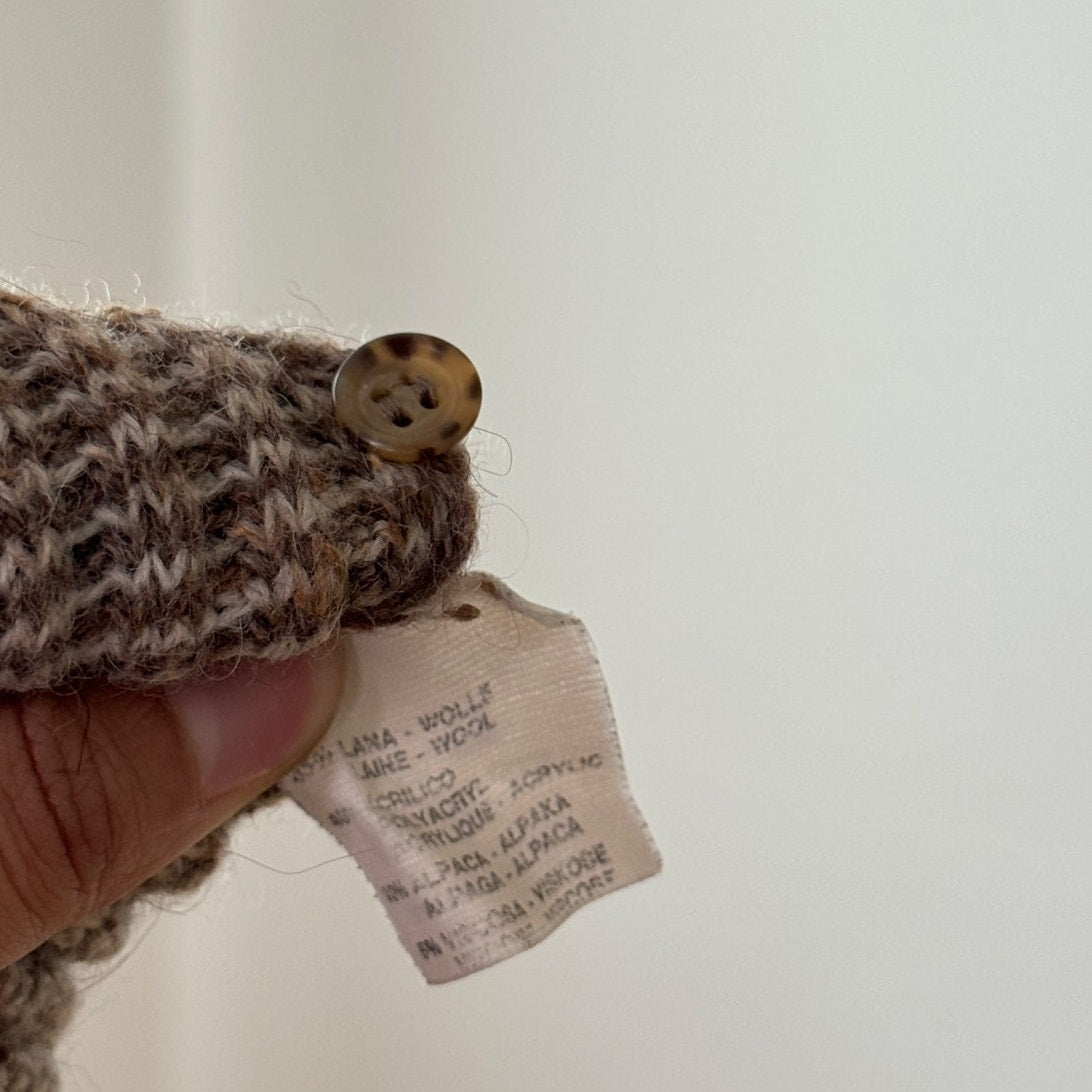 Vintage French Taupe Ribbed Knit Sweater Wool Alpaca Blend (S)