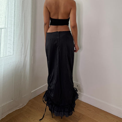 Vintage Black Ruched Maxi Skirt (S) ⠀