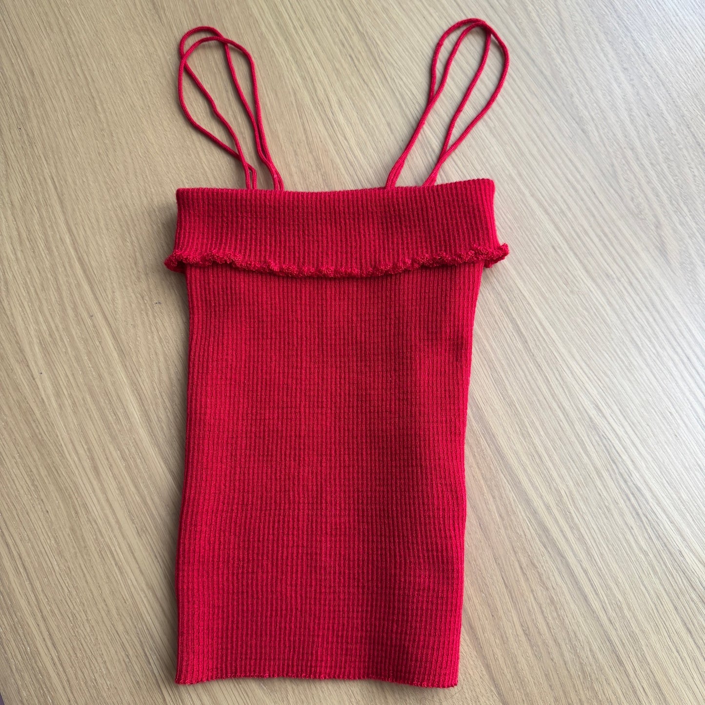 French 90s Vintage Ribbed Knit Cami in Cherry Red (S/M)