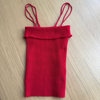 French 90s Vintage Ribbed Knit Cami in Cherry Red (S/M)