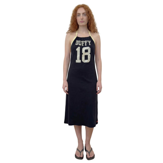 Vintage Franklin & Marshall Navy Halter Maxi Dress Graphic Duffy 18 (M)