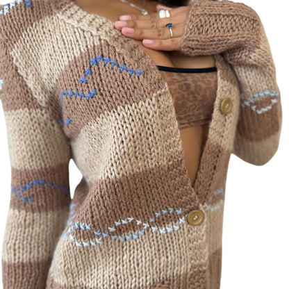 Italian Vintage neutral stripe hand-detail knit button cardigan (S/M)