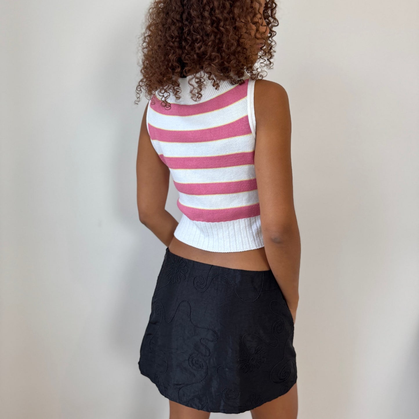 Vintage Italian pink + white striped mock-neck knit tank (Small)