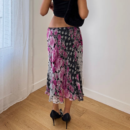 Vintage Italian Pink & Black Mesh Midi Skirt (S)