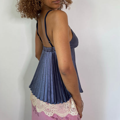 Vintage Denny Rose Blue Polka Dot Babydoll Cami Lace Hem Italian Y2K (S)