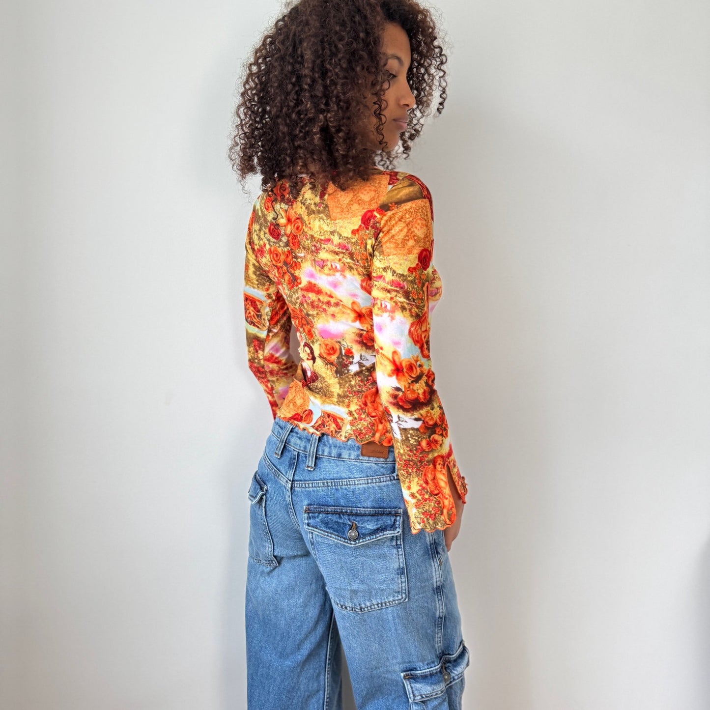 Vintage Euro Renaissance Print Mesh Top (S)