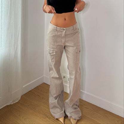 Vintage Beige Low Rise Cargo Flare Pants Italian Y2K (S/M)