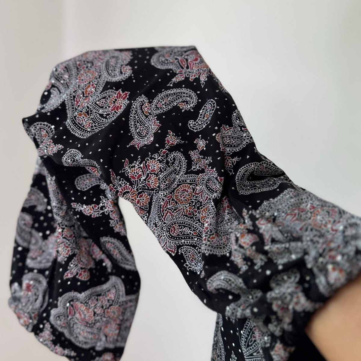 Vintage Black Pink Polka dot & Paisley Long Sleeve Top Y2K (S/M)