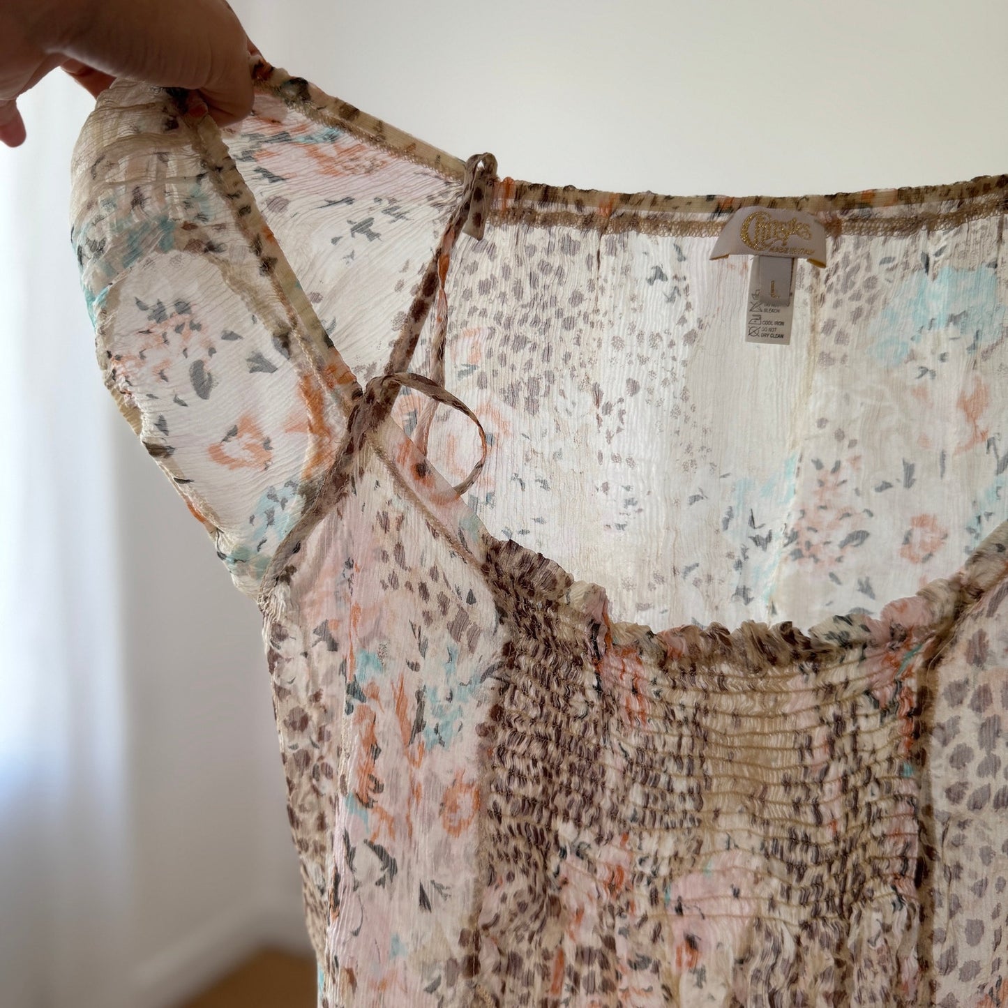 Vintage Fairy Grunge Silk Mesh Top Floral Leopard Italian Y2K (M)