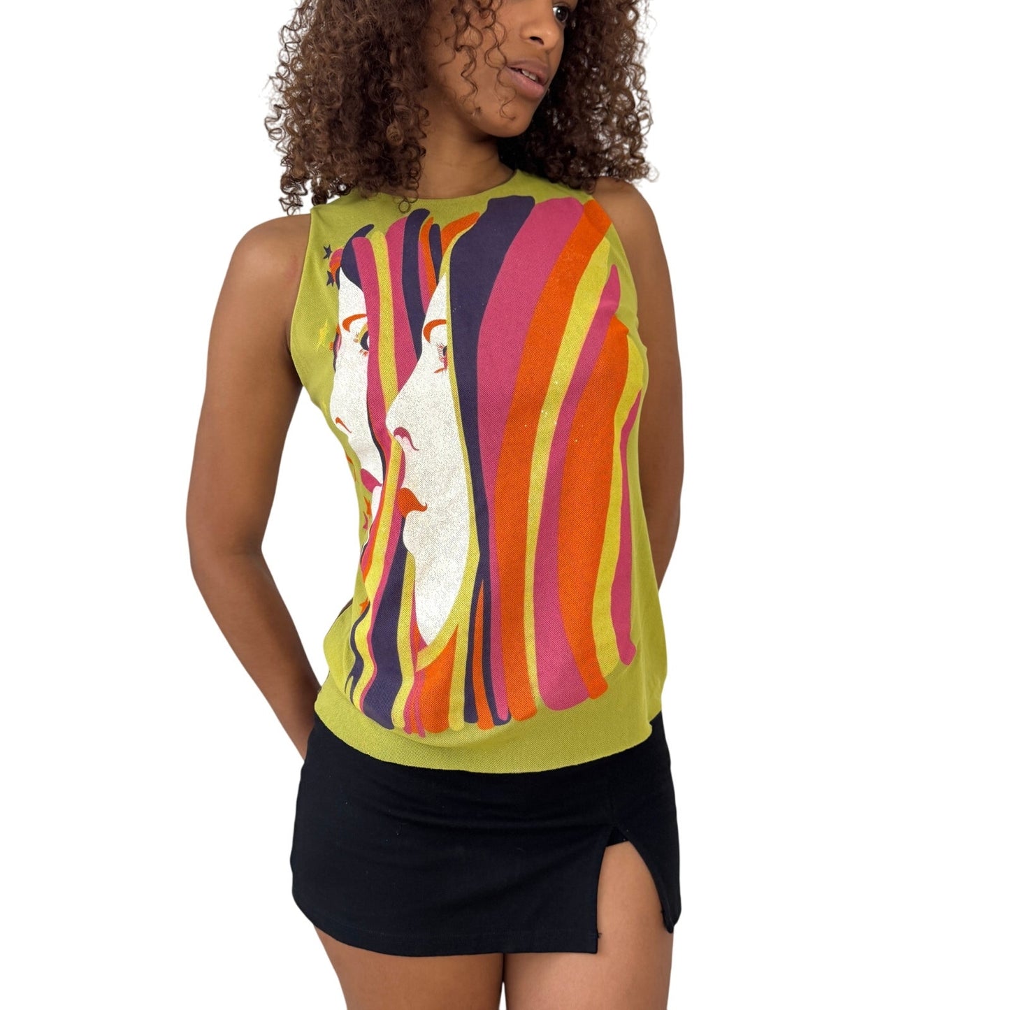 Vintage Italian psychedelic graphic mesh sleeveless top (Medium)