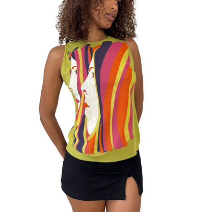 Vintage Italian psychedelic graphic mesh sleeveless top (Medium)