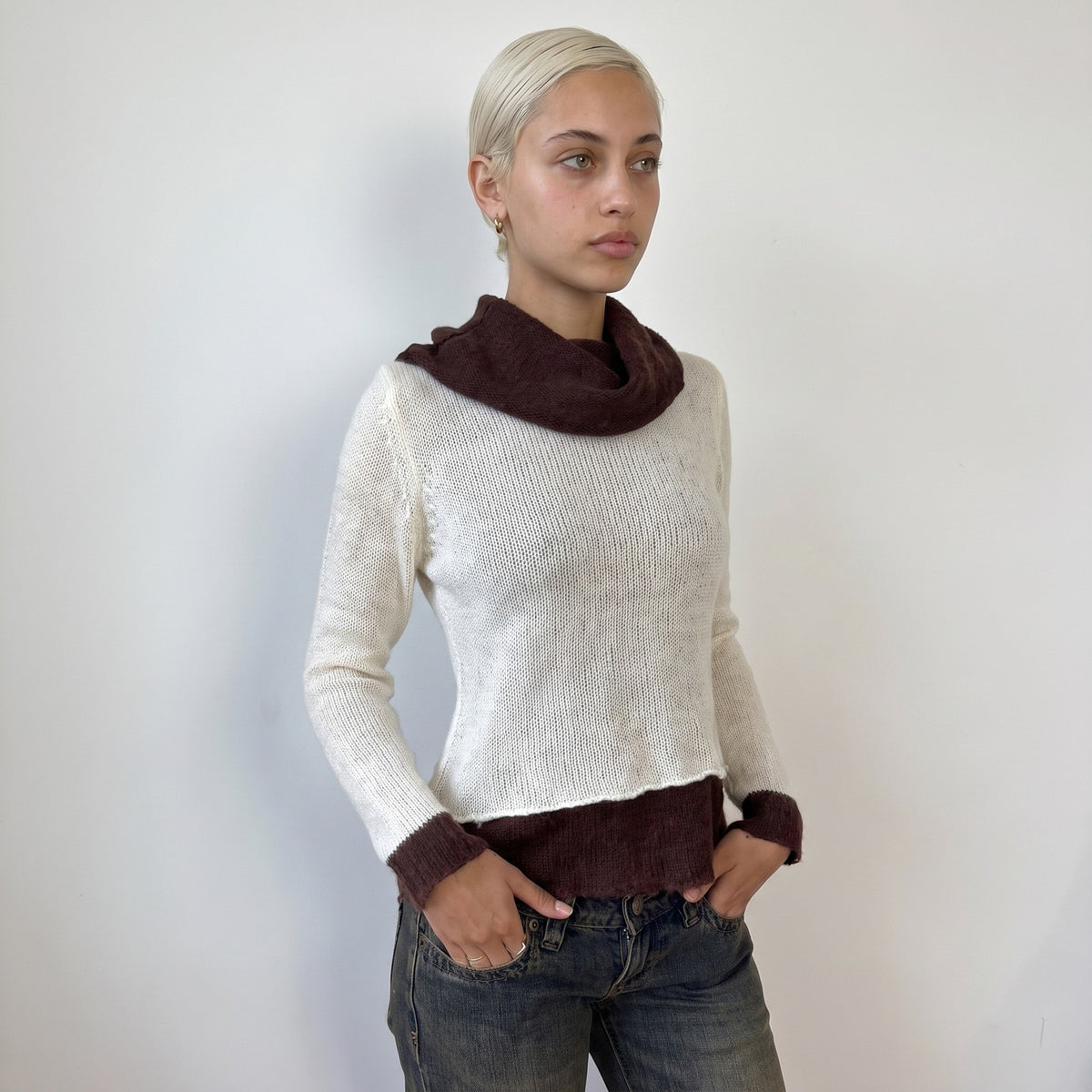 Vintage Italian Layered Knit Cowl Sweater (S)