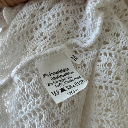 Vintage Euro white open-knit cropped cardigan with scalloped trim & tie-front (S/M)