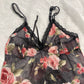 Vintage 90s rom com black & red cami top with floral print (M) Festival Cottage