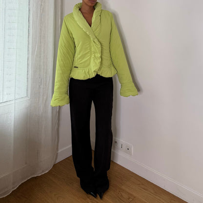 Italian vintage lime green padded jacket with oversized shawl collar
