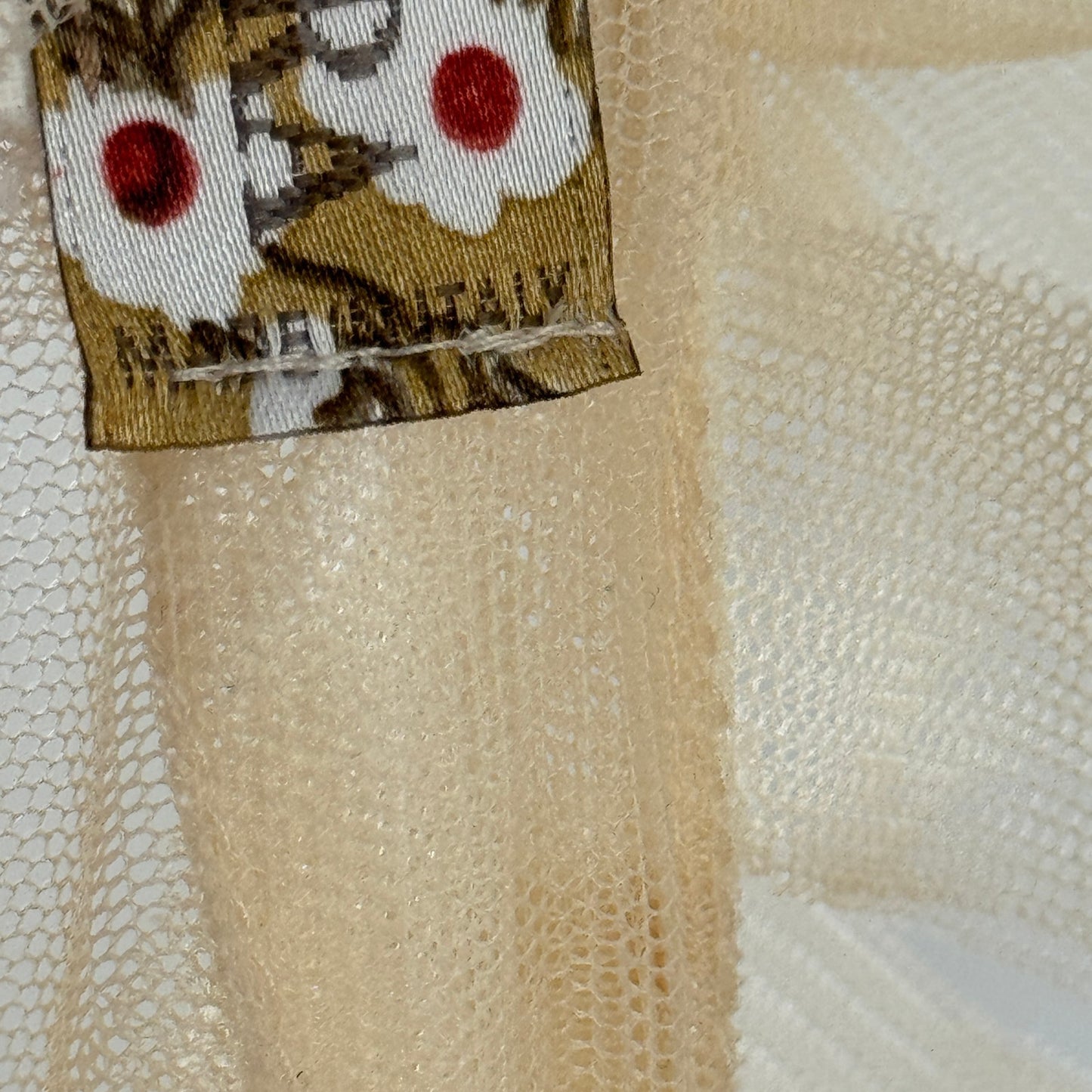 Vintage Italian cream ruffle applique sheer mesh tie-front top (Small/Medium)