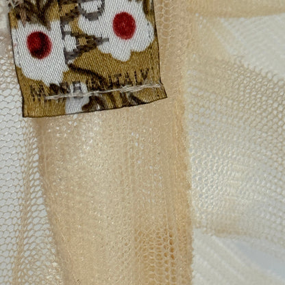Vintage Italian cream ruffle applique sheer mesh tie-front top (Small/Medium)